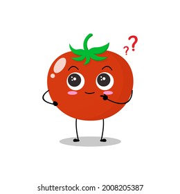 Vector illustration of red tomato character with cute expression, ask, curious, funny, tomato isolated on white background, simple minimal style, fresh fruit for mascot collection, emoticon