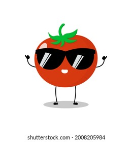 Vector illustration of red tomato character with cute expression, happy, thumbs up, funny, tomato isolated on white background, simple minimal style, fresh fruit for mascot collection, emoticon