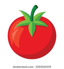 Ilustración vectorial de un tomate rojo aislado en blanco, Vector de tomate. Tomate sobre fondo blanco. Vector de tomate en estilo de dibujos animados