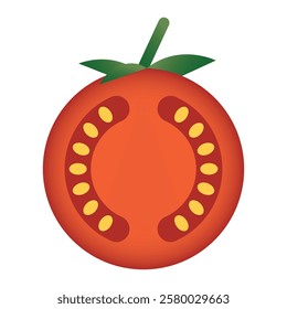 Vector illustration of a red tomato isolated on white , Tomato vector on white background. Vector in cartoon style.Tasty half tomato.