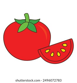 Ilustración vectorial de un tomate rojo y rebanada, arte de Clip, y diseño de arte de línea, perfecto para el diseño digital.