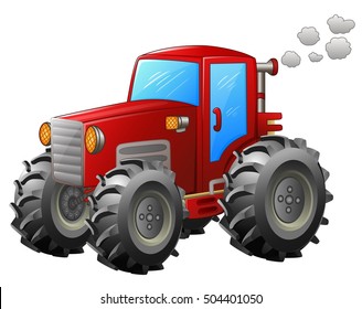 Vector illustration of Red tractor on white background