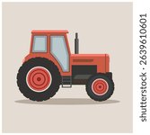 A vector illustration of a red tractor set against a beige background
