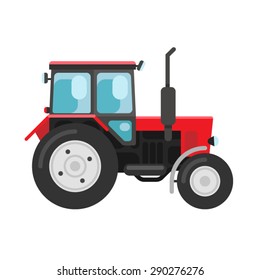 Vector illustration of a red traktor a side view isolated on white