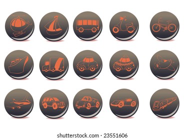Vector illustration of the red transportation icons on the grey buttons