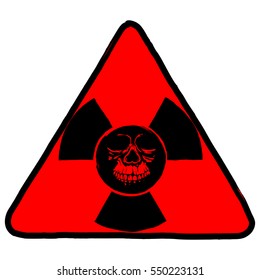 Vector illustration red triangle radiation symbol and abstract grunge skull