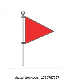 A vector illustration of a red triangular flag attached to a vertical metal pole with a decorative finial.