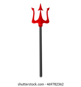 Vector illustration red trident isolated on white background. Devil or neptune trident