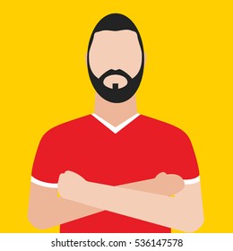 Vector illustration of red t-shirt soccer player on yellow background