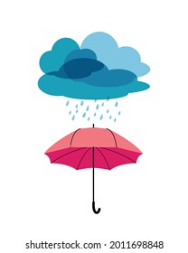 Ilustración vectorial con paraguas rojos, nubes oscuras y lluvia.
El concepto transmite un estado de ánimo de clima húmedo. Utilícelo para afiches, impresos, volantes. EPS10