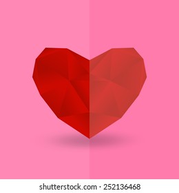 Vector illustration with a red valentine heart in low poly style