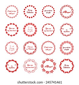Vector Illustration of Red Valentine Wreathes for Label or Emblem Design, Website, Background, Banner. Element Logo Love Template. Send Stamp of Heart for Lover.