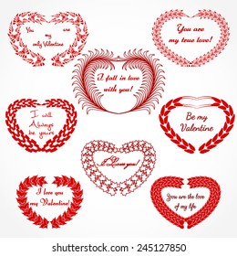 Vector Illustration of Red Valentine Wreaths for Label or Emblem Design, Website, Background, Banner. Element Logo Love Template. Send Stamp of Heart for Lover.