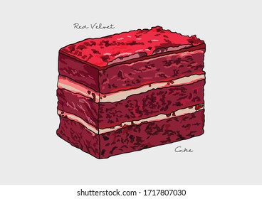 Vector Illustration of Red Velvet Cake with Cream Cheese