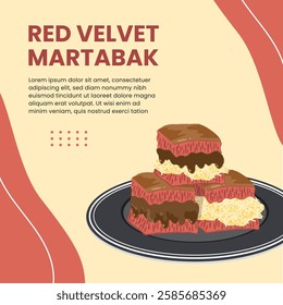 Vector illustration of red velvet sweet martabak indonesian food