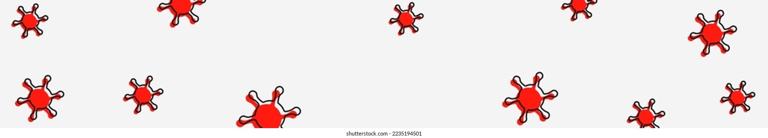 Vector illustration of a red virus with a black stroke in flat style on a white isolated background. The spread of viral diseases. Place for your text. Copy space.