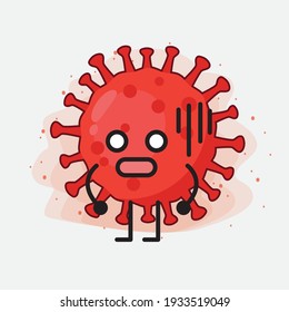 Vector Illustration of Red Virus Character with cute face, simple hands and leg line art on Isolated Background. Flat cartoon doodle style.