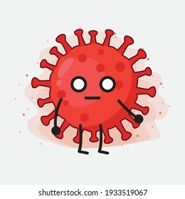 Vector Illustration of Red Virus Character with cute face, simple hands and leg line art on Isolated Background. Flat cartoon doodle style.