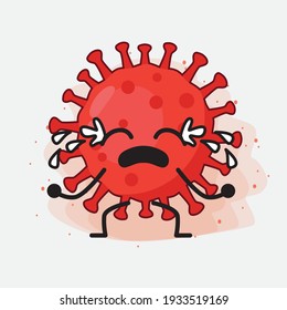 Vector Illustration of Red Virus Character with cute face, simple hands and leg line art on Isolated Background. Flat cartoon doodle style.
