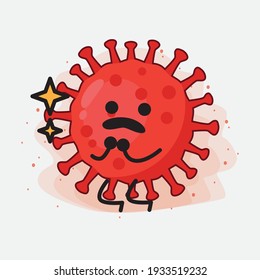 Vector Illustration of Red Virus Character with cute face, simple hands and leg line art on Isolated Background. Flat cartoon doodle style.