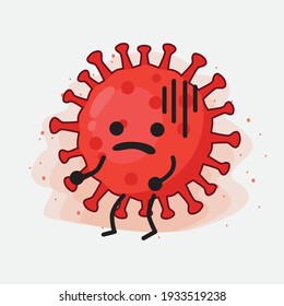 Vector Illustration of Red Virus Character with cute face, simple hands and leg line art on Isolated Background. Flat cartoon doodle style.