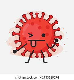 Vector Illustration of Red Virus Character with cute face, simple hands and leg line art on Isolated Background. Flat cartoon doodle style.