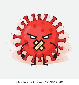 Vector Illustration of Red Virus Character with cute face, simple hands and leg line art on Isolated Background. Flat cartoon doodle style.