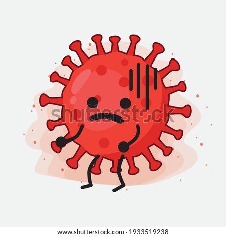 Vector Illustration of Red Virus Character with cute face, simple hands and leg line art on Isolated Background. Flat cartoon doodle style.