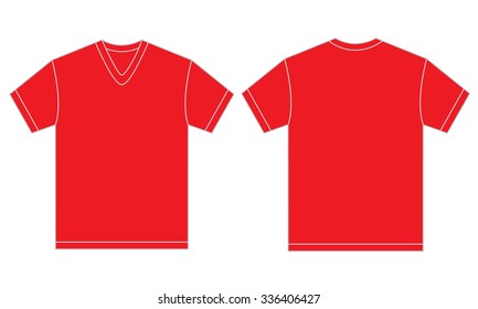 Vector illustration of red v-neck shirt, isolated front and back design template for men