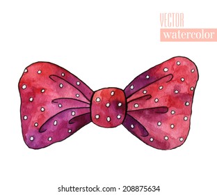 Vector illustration of red watercolor bow with polka pattern