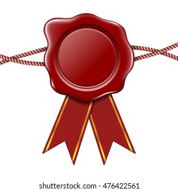 Vector illustration of red wax seal with ribbons