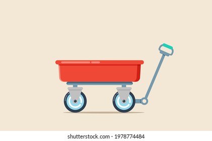 Vector illustration of red wheelbarrow wagon with hand trolley isolated on a light background