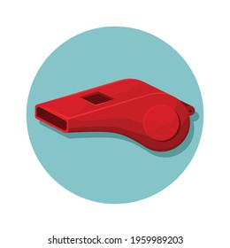 Vector illustration of a red whistle. Sports equipment.