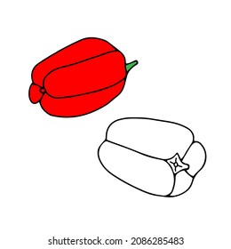 A Vector illustration of a red and white beautiful bright peppers Isolated on a white background for coloring book