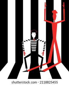 Vector illustration in red, white and black with a mime image. Idea for a poster, invitation, postcard