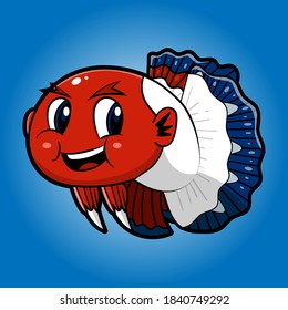 Vector illustration of red white blue patterned betta fish