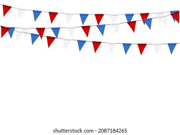 Vector illustration of a red, white and blue flag on a white background ,Party background with flags.