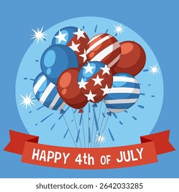 Vector illustration of red, white, and blue balloons with stars and stripes. Perfect for festive Independence Day designs