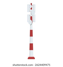 Vector illustration of a red and white cartoonstyle railroad crossing signal, isolated on a white background