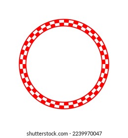 Vector illustration of red and white checkered frame circle on a white background. Checker circular border design. svg