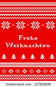 vector illustration of a red and white Christmas knit greeting card Frohe Weihnachten (german) = Merry Christmas