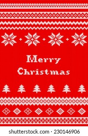 vector illustration of a red and white Christmas knit greeting card