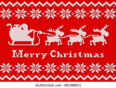 vector illustration of a red and white Christmas knit greeting card