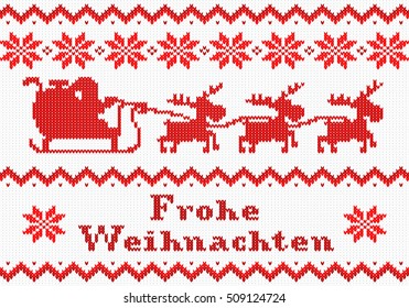 vector illustration of a red and white Christmas knit greeting card
Frohe Weihnachten (german) = Merry Christmas