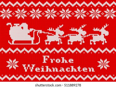 vector illustration of a red and white Christmas knit greeting card
Frohe Weihnachten (german) = Merry Christmas