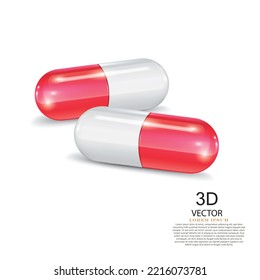 vector illustration red and white color realistic pills capsules design template.on the white background.