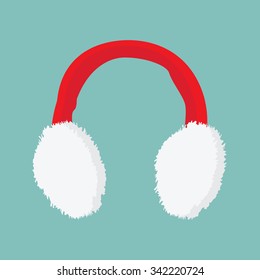 Vector illustration red and white ear muffs icon on blue background 