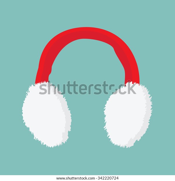 Vector illustration red and white ear muffs icon on blue\
background 