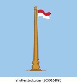 Vector illustration of red and white flag flutter at the end of the pole
