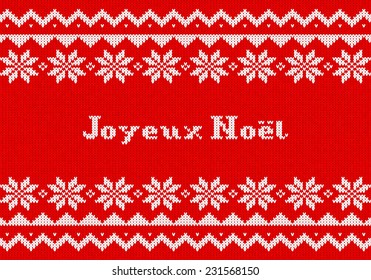 vector illustration of a red and white french Christmas knit greeting card Joyeux Noel (french) = Merry Christmas